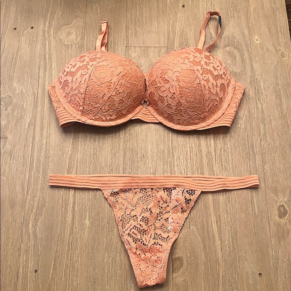 NWT Victorias Secret Very Sexy Push Up Bra and Panty 36C Medium M Pumpkin Spice